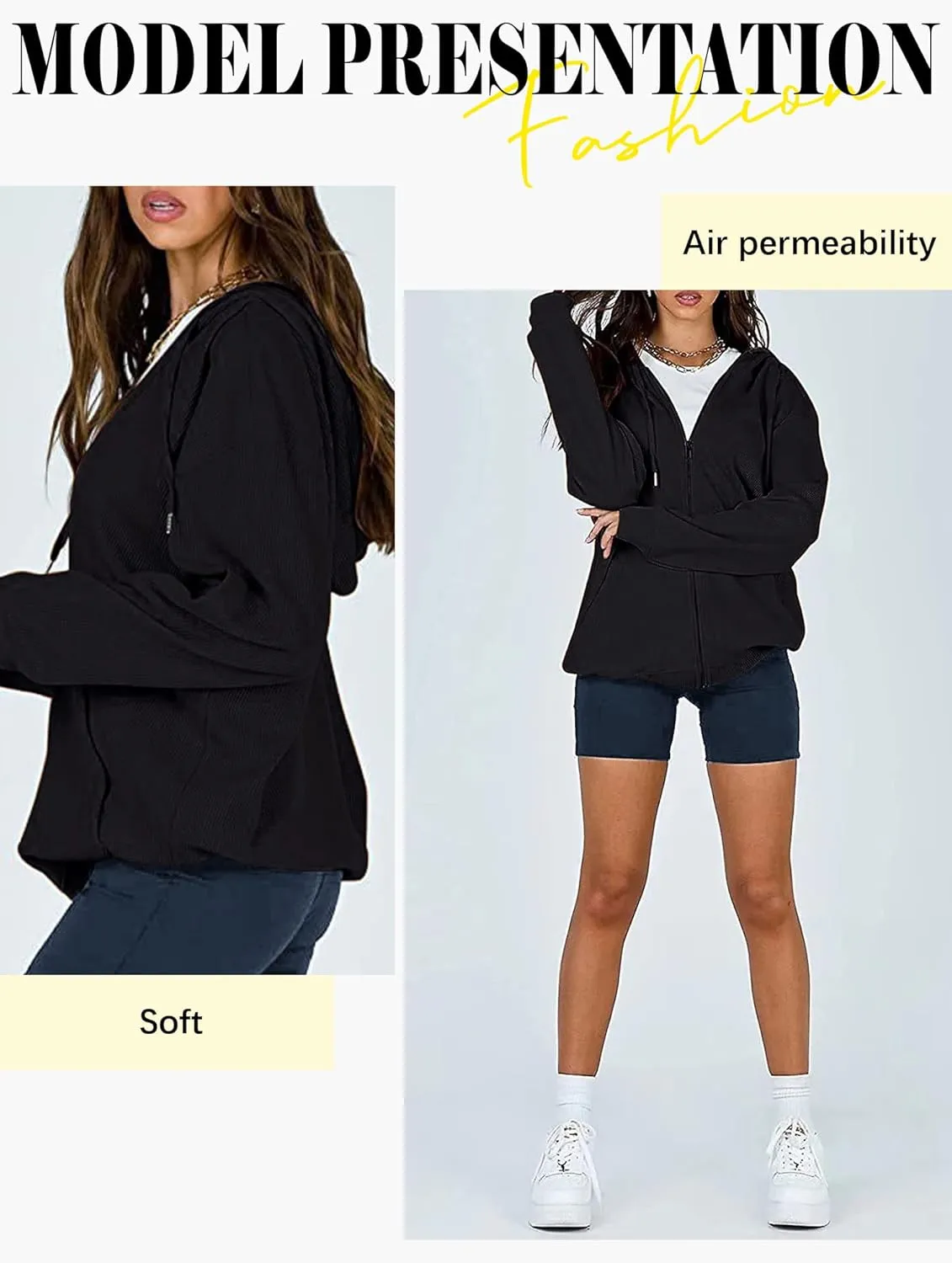 Ytfsrukp Womens Casual Full Zip Up Hoodie Jacket Waffle Sweatshirt with Pockets Oversized Hoodie Loose Fit Basic Y2K Jacket