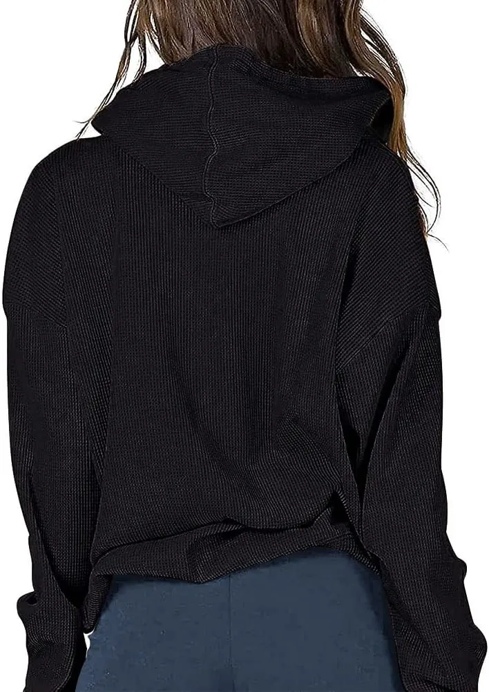 Ytfsrukp Womens Casual Full Zip Up Hoodie Jacket Waffle Sweatshirt with Pockets Oversized Hoodie Loose Fit Basic Y2K Jacket