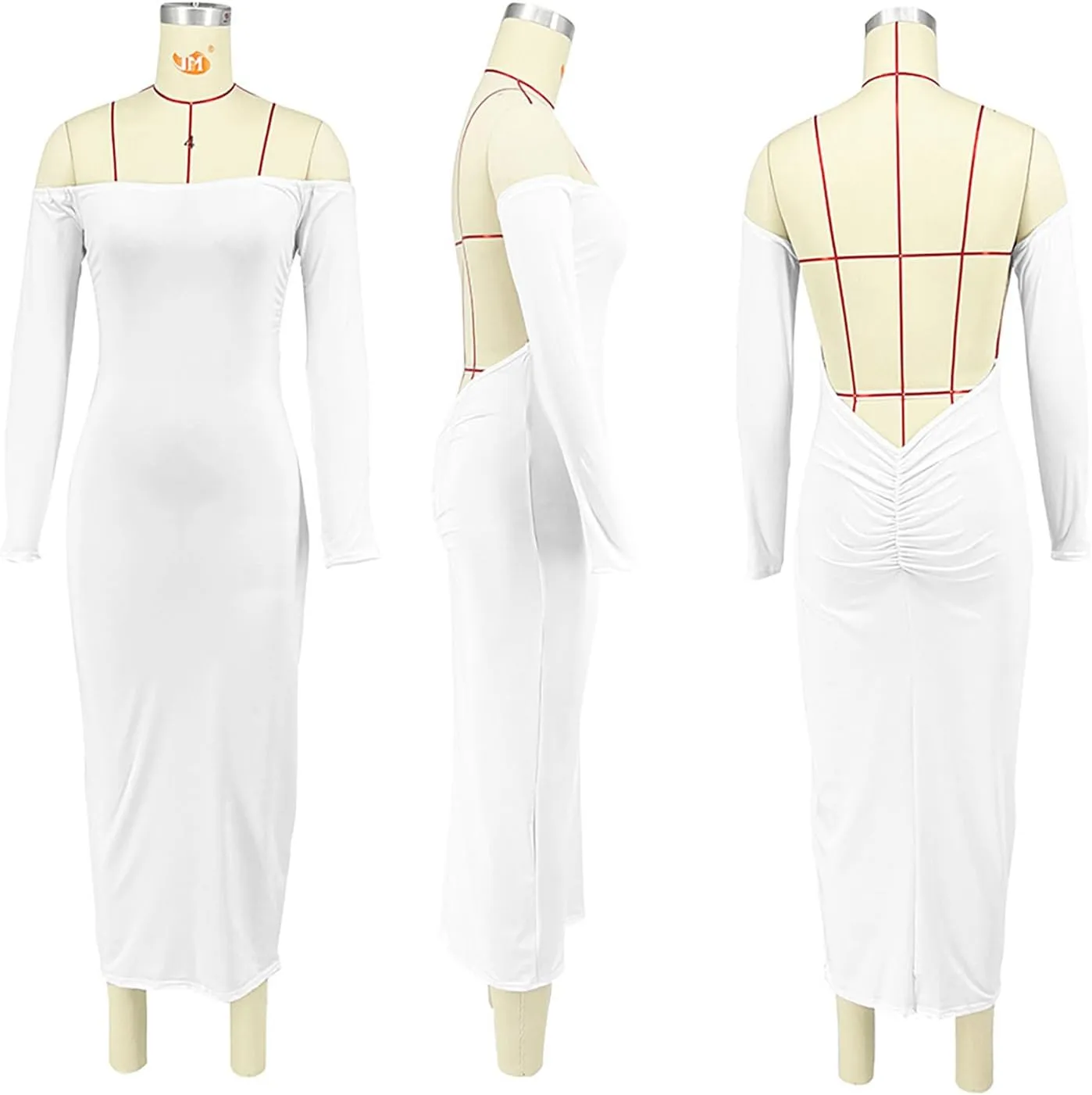 Yuopeid Women's Summer Sexy Off The Shoulder Pullover Long Dress Backless Bodycon Ruched Cocktail Party Midi Dresses
