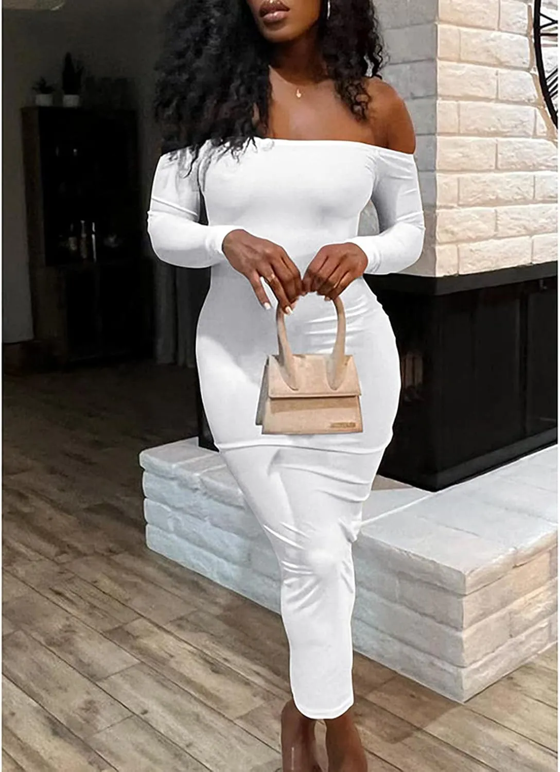 Yuopeid Women's Summer Sexy Off The Shoulder Pullover Long Dress Backless Bodycon Ruched Cocktail Party Midi Dresses