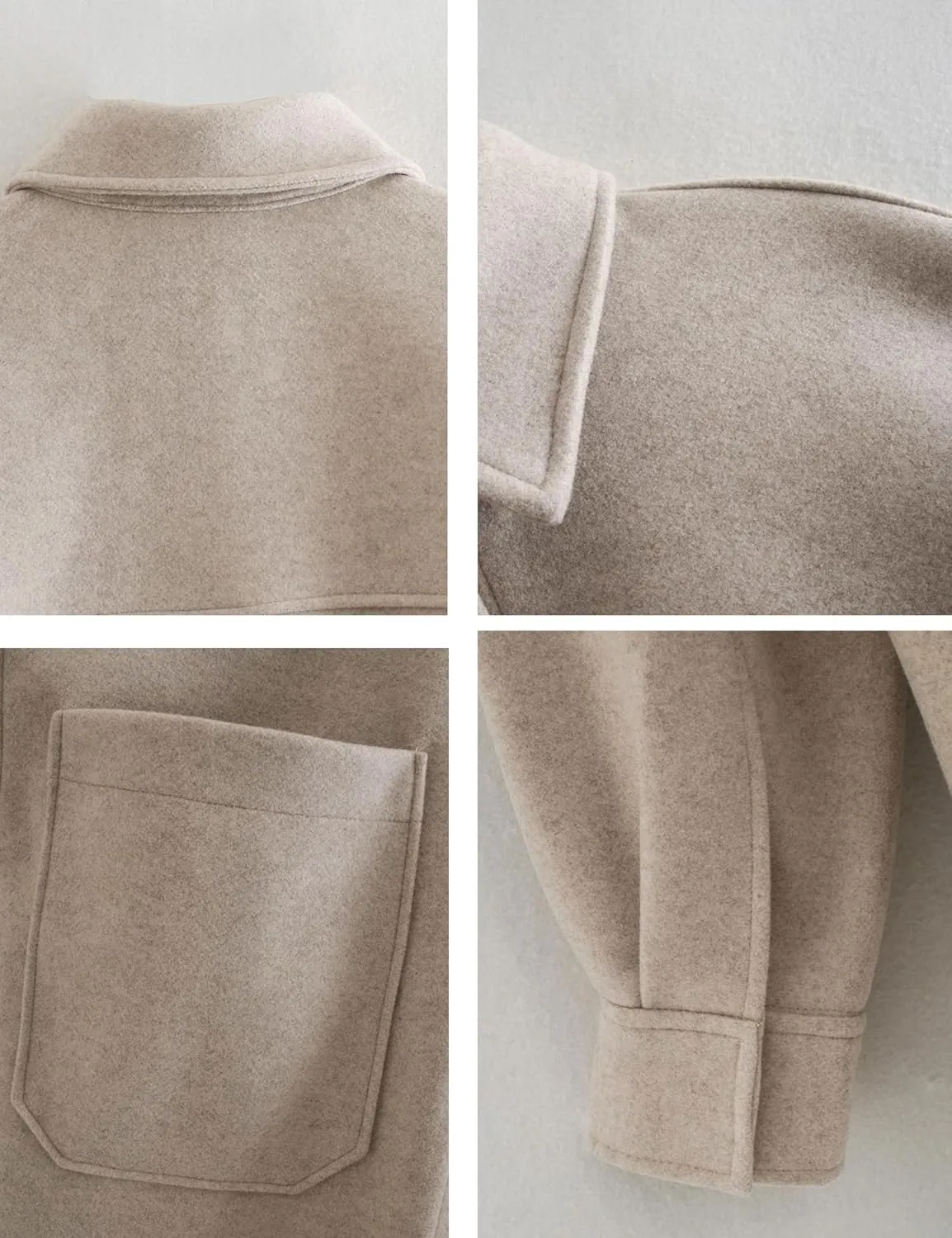 Zontroldy Women's Long Sleeve Wool Pea Coat Casual Lapel Solid Color Snap Button Pocketed Shacket Jacket
