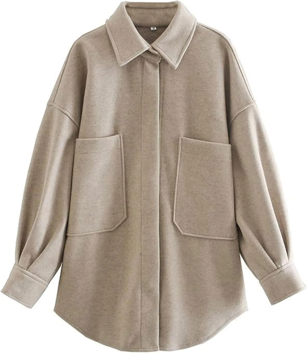 Zontroldy Women's Long Sleeve Wool Pea Coat Casual Lapel Solid Color Snap Button Pocketed Shacket Jacket