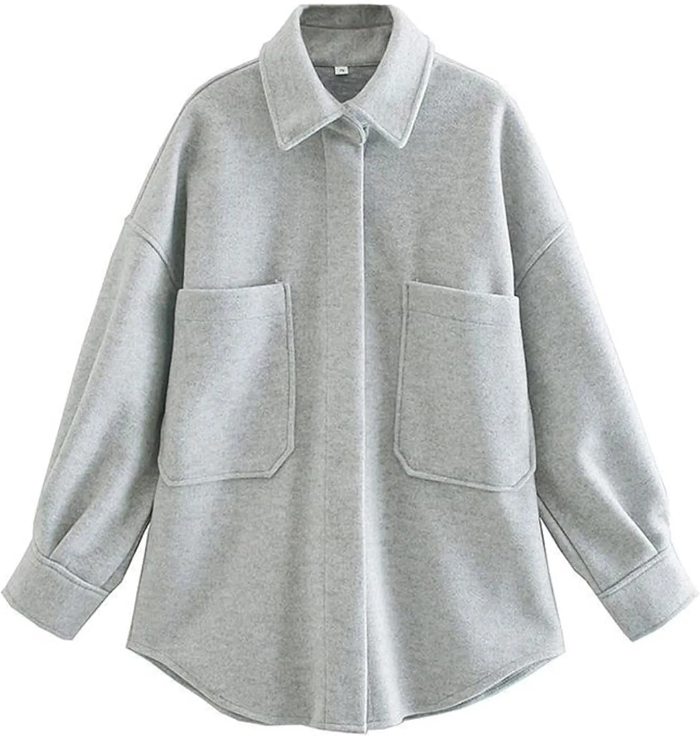 Zontroldy Women's Long Sleeve Wool Pea Coat Casual Lapel Solid Color Snap Button Pocketed Shacket Jacket