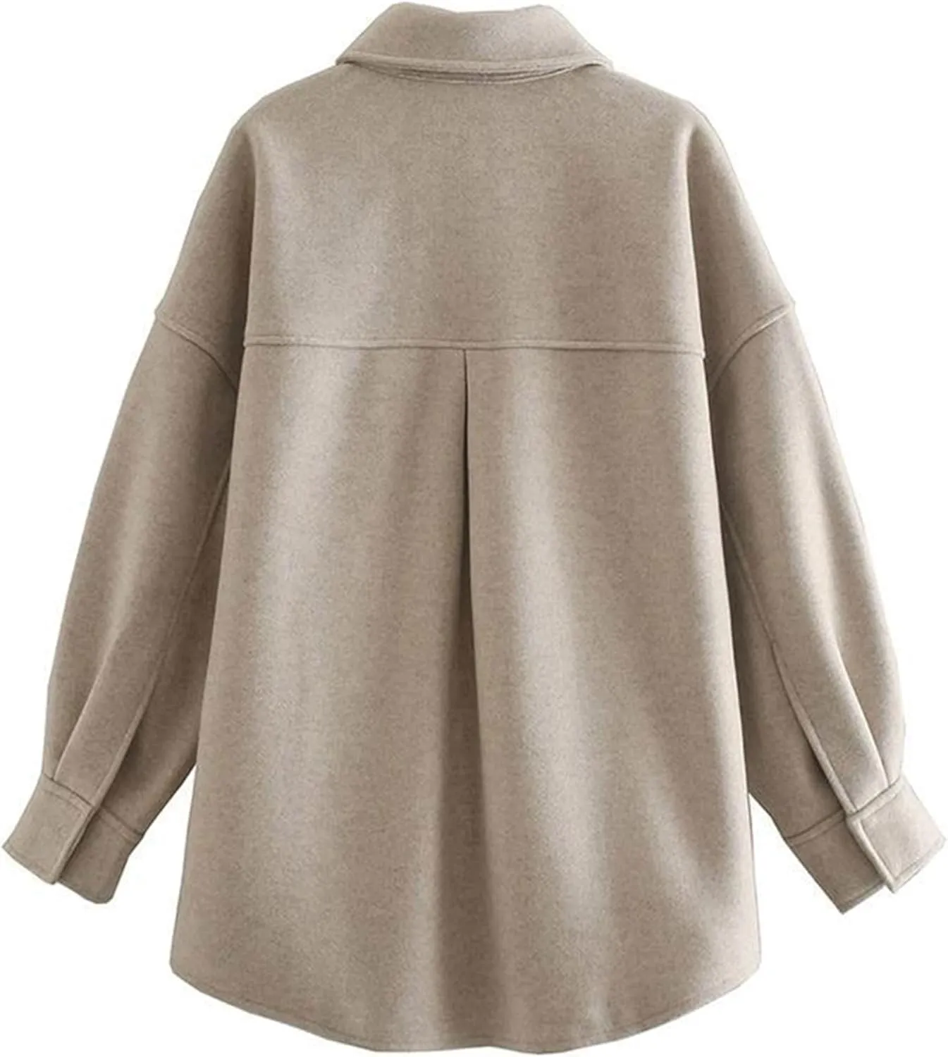 Zontroldy Women's Long Sleeve Wool Pea Coat Casual Lapel Solid Color Snap Button Pocketed Shacket Jacket