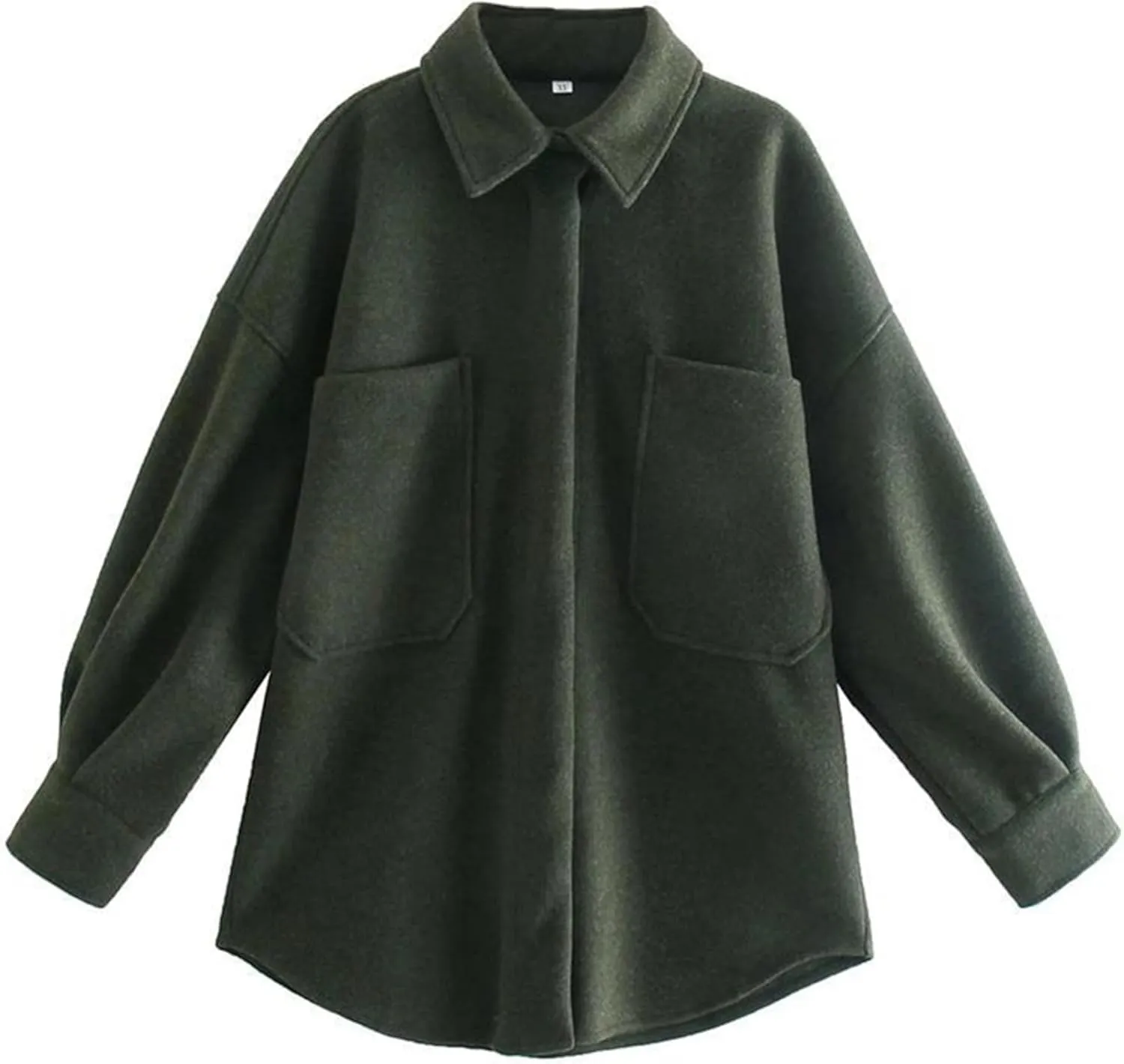 Zontroldy Women's Long Sleeve Wool Pea Coat Casual Lapel Solid Color Snap Button Pocketed Shacket Jacket