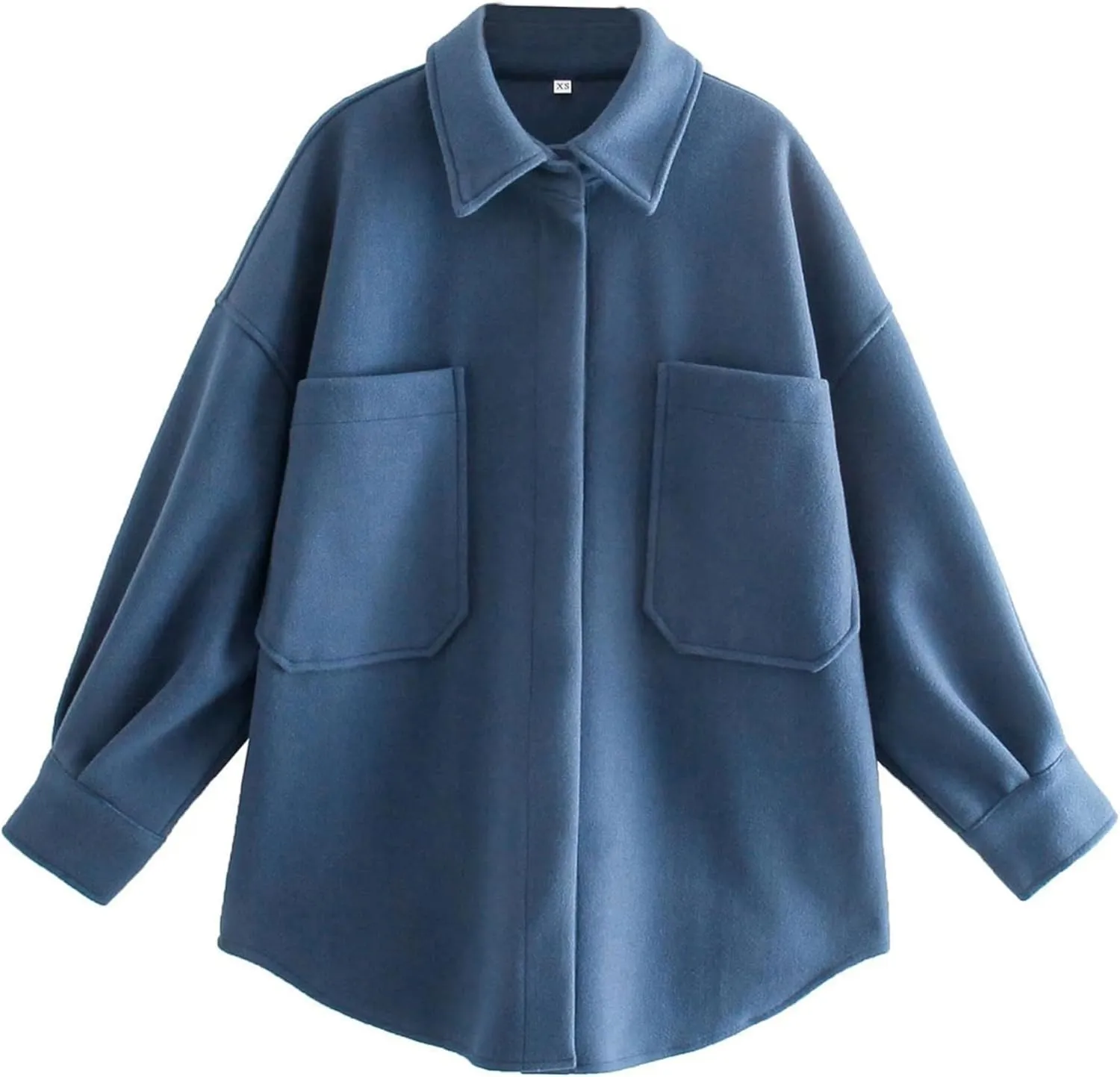 Zontroldy Women's Long Sleeve Wool Pea Coat Casual Lapel Solid Color Snap Button Pocketed Shacket Jacket