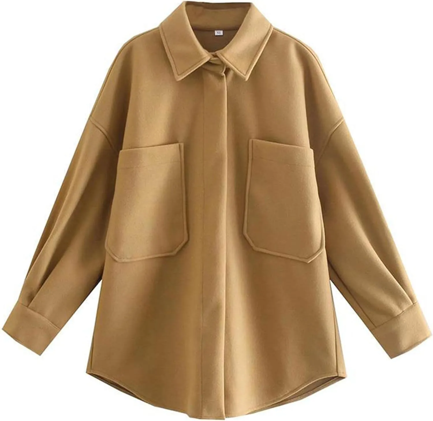 Zontroldy Women's Long Sleeve Wool Pea Coat Casual Lapel Solid Color Snap Button Pocketed Shacket Jacket