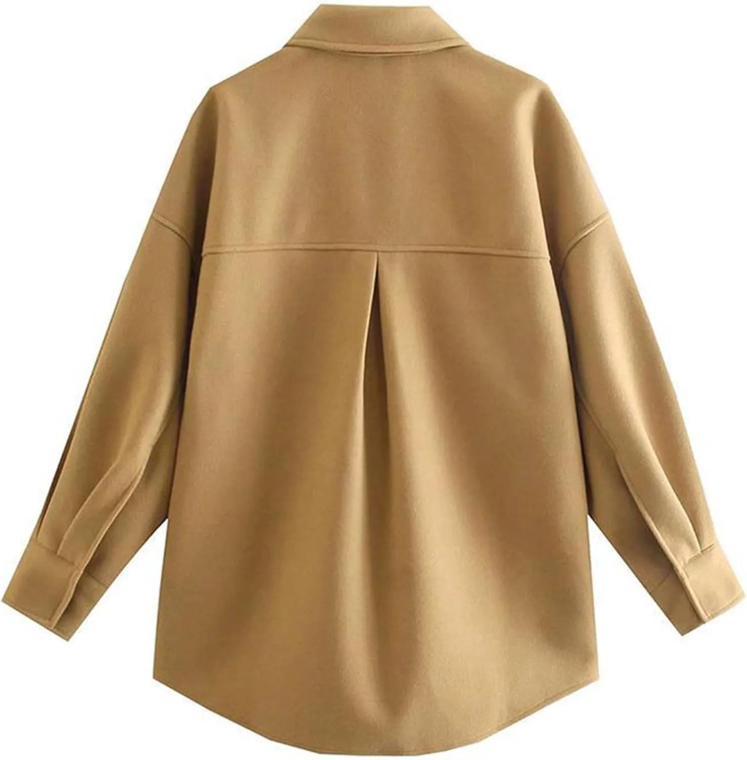 Zontroldy Women's Long Sleeve Wool Pea Coat Casual Lapel Solid Color Snap Button Pocketed Shacket Jacket