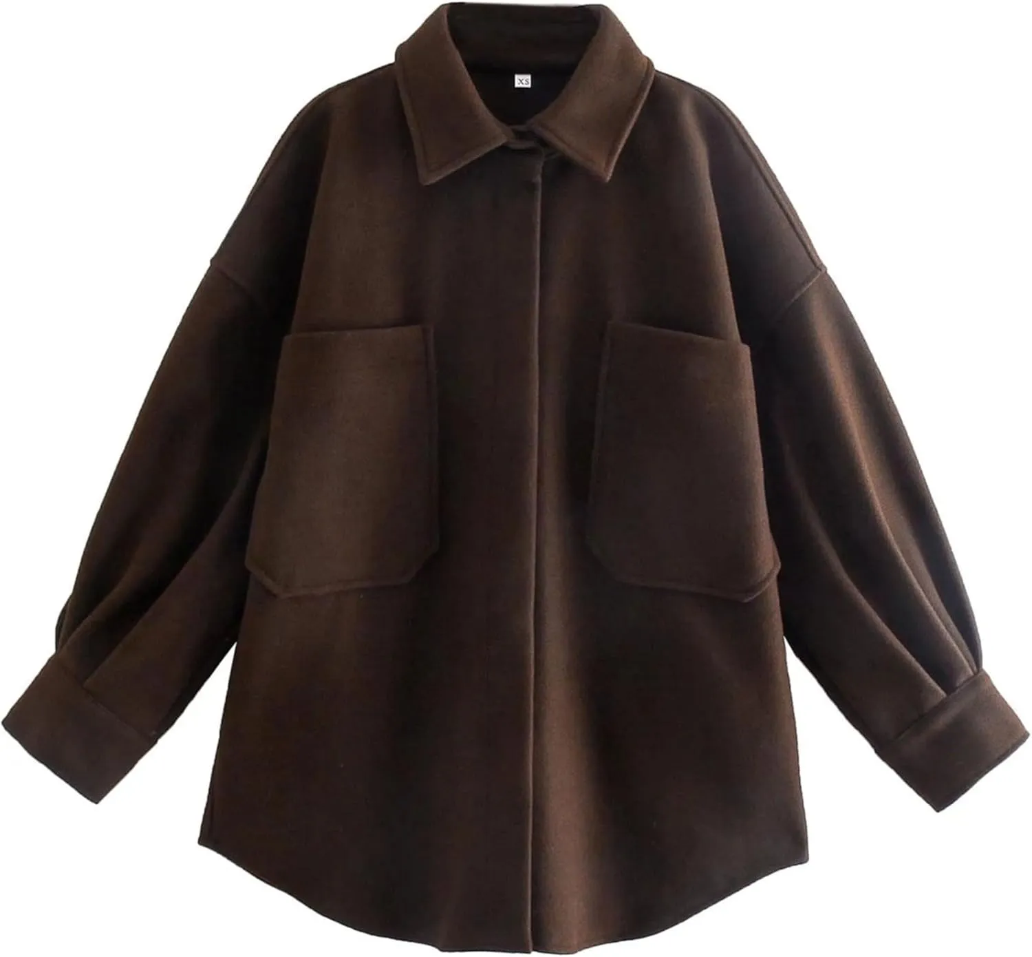 Zontroldy Women's Long Sleeve Wool Pea Coat Casual Lapel Solid Color Snap Button Pocketed Shacket Jacket